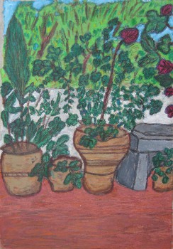 Courtyard, jar with flowers (20χ14)