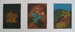Triptych flowers with leaves (16x42)